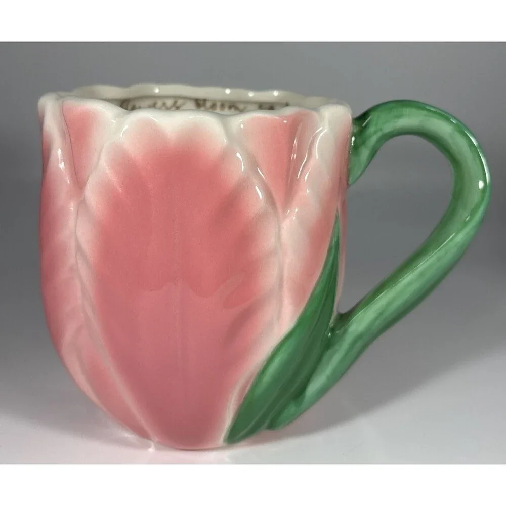 Williams-Sonoma Pink Tulip Flower 16 oz Coffee Tea Mug GUC